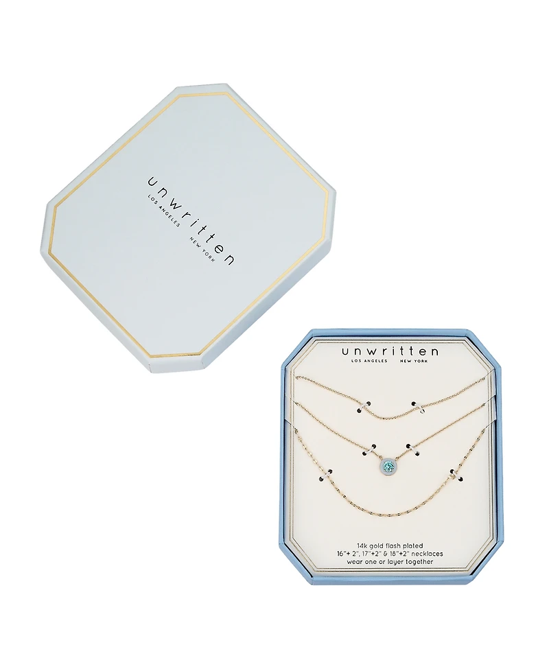 Unwritten Blue Cubic Zirconia and Blue Enamel Pendant Layered Necklace Set