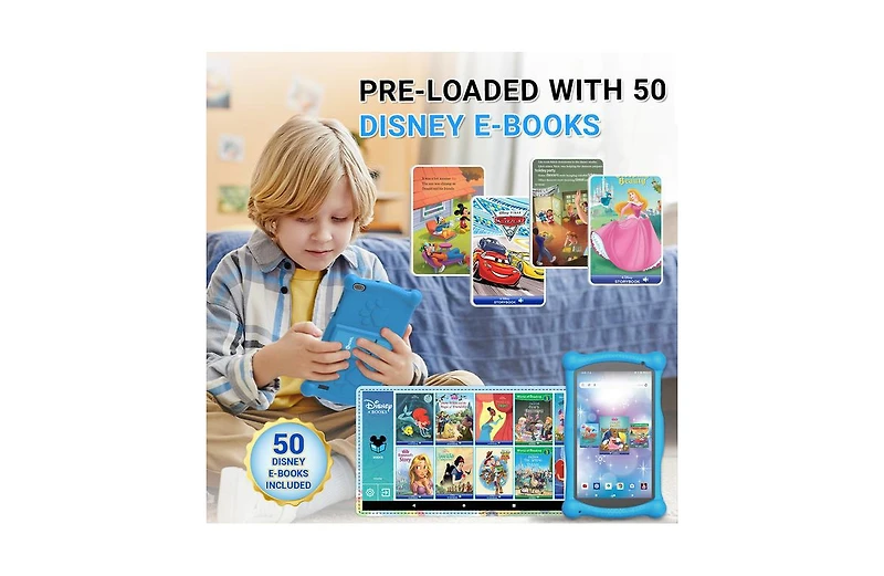 Contixo 7" Android Kids Tablet 32GB, Includes 50+ Disney Storybooks & Stickers, Protective Case with Kickstand Stylus, (2024 Model)