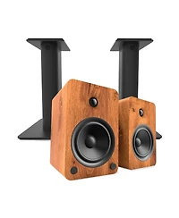 Kanto YU6 Powered Bookshelf Speakers with Bluetooth (Walnut) with SP9 Desktop Stands (Black)