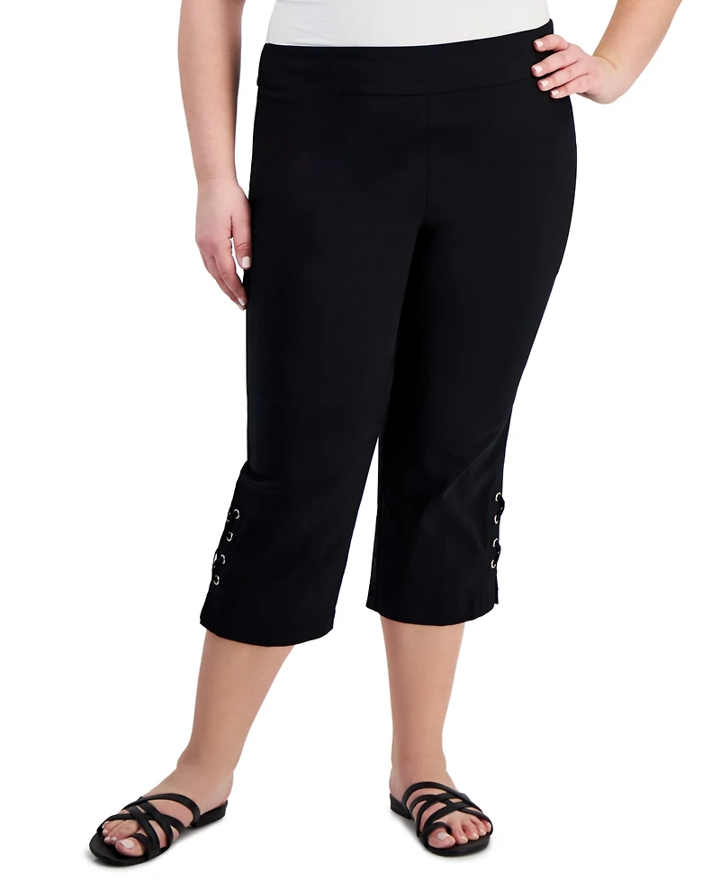 Jm Collection Plus Side Lace-Up Capri Pants, Created for Macy's