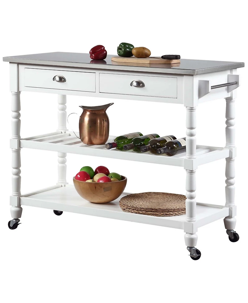 Convenience Concepts French Country 45" Medium Density Fiberboard (Mdf) 3 Tier Stainless Steel Kitchen Cart