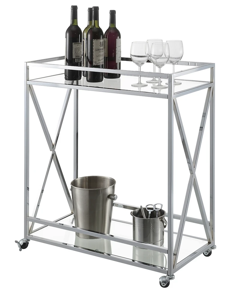 Convenience Concepts 29.25" Chrome Oxford Glass Bar Cart With Shelf