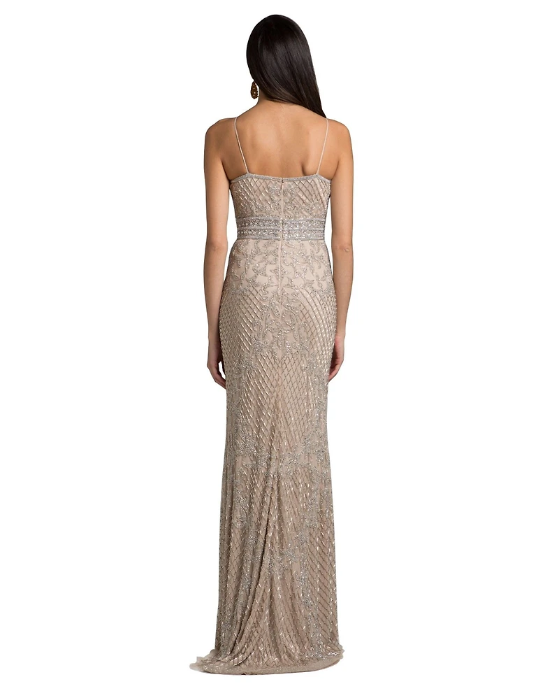 Women's Body Con V-neck Beaded Dress