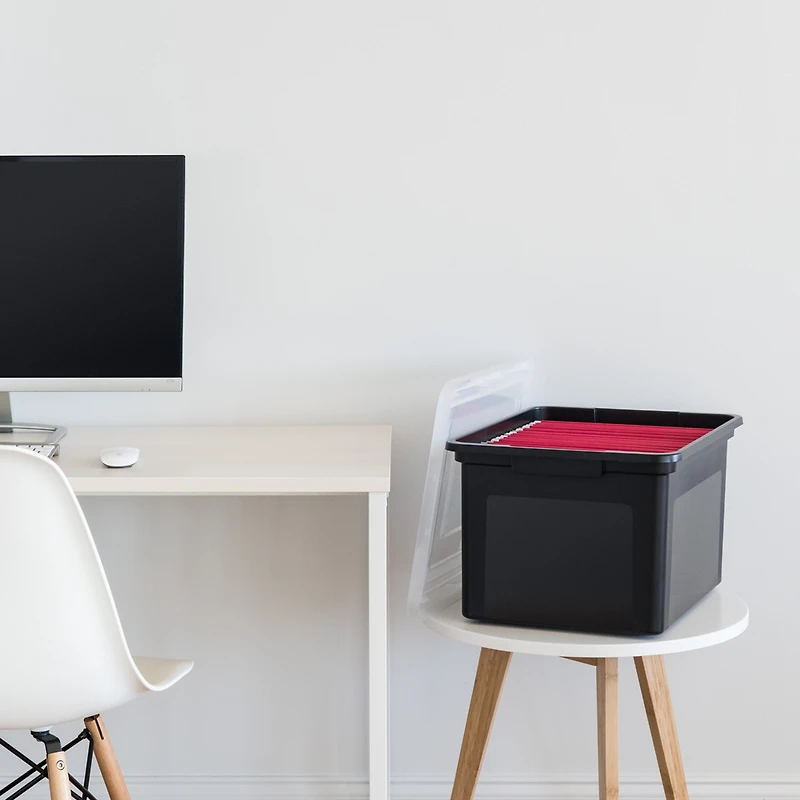 Iris Letter & Legal Size Plastic Storage Bin Tote Organizing File Box with Durable and Secure Latching Lid, Stackable and Nestable, 4 Pack, Black