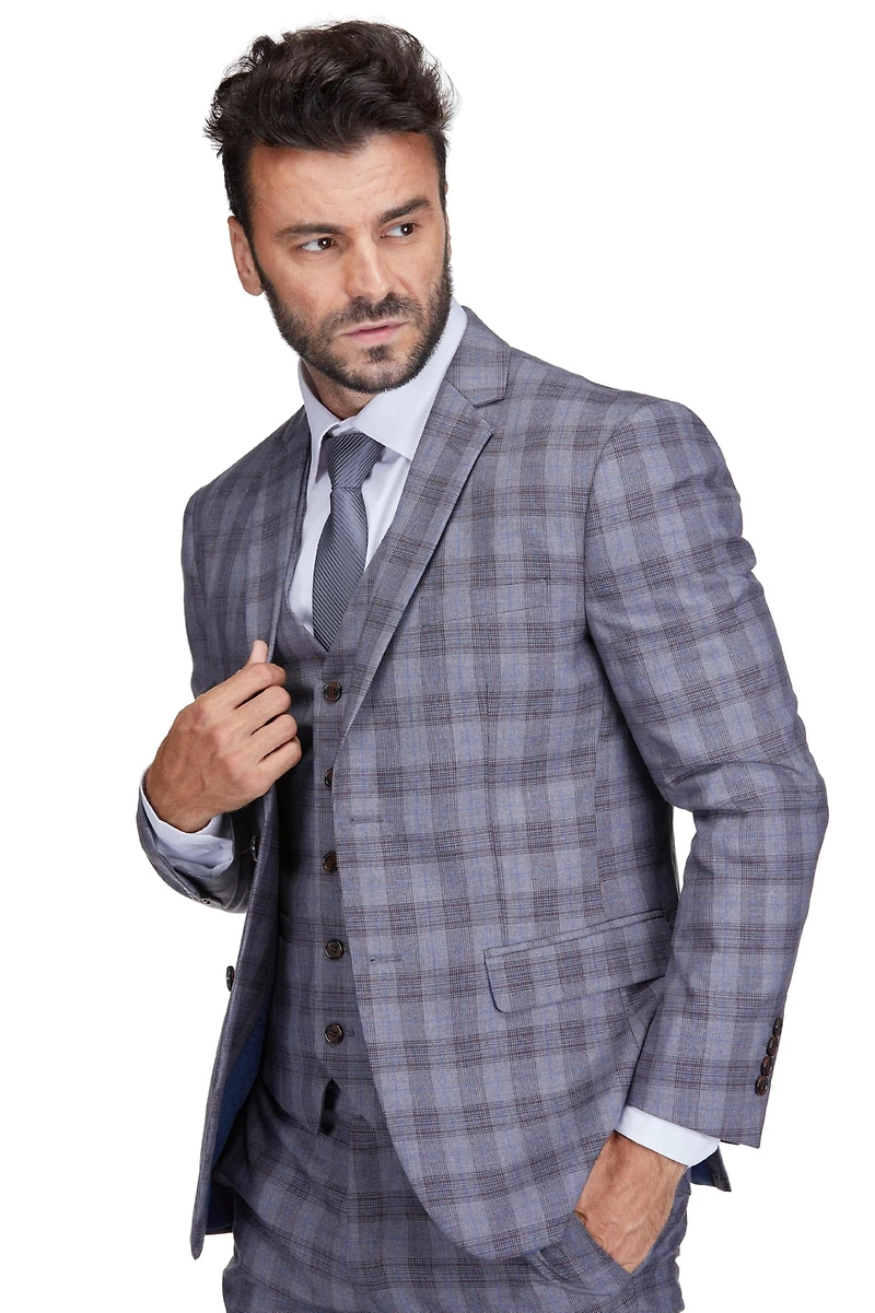 Gino Vitale Men's 3-Piece Slim Fit Check Suit