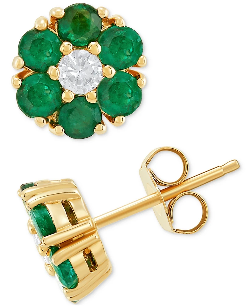 Sapphire (1-1/5 ct. t.w.) and White (1/6 Flower Stud Earrings 14k Gold (Also Available Emerald Ruby)