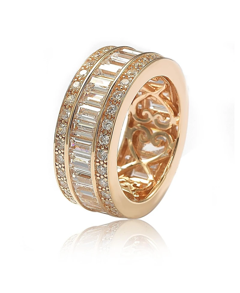 Suzy Levian Sterling Silver Cubic Zirconia White Baguette Modern Eternity Band Ring