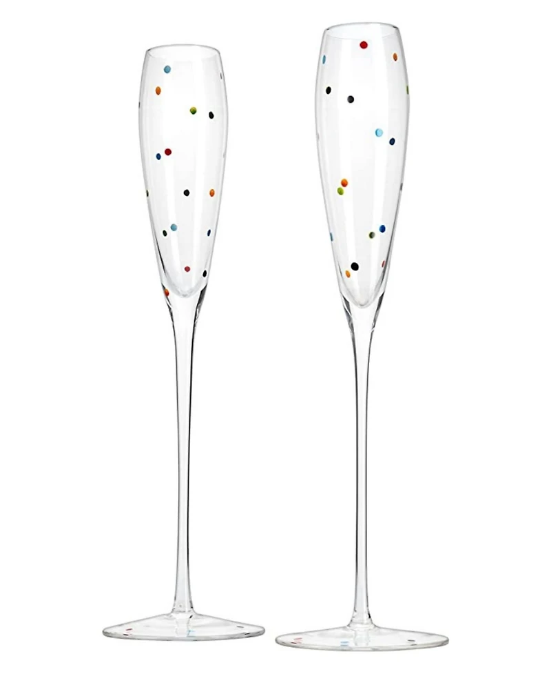 The Wine Savant Polka Dot Champagne Flutes Glass, Set of 2