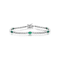 Sterling Silver Beaded Outline Round & Oval Cz Bracelet (Green, Blue, Or Red)