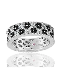 Suzy Levian Sterling Silver Cubic Zirconia Double Floral Eternity Band Ring