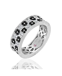 Suzy Levian Sterling Silver Cubic Zirconia Double Floral Eternity Band Ring