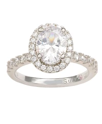 Suzy Levian Sterling Silver Oval Cubic Zirconia Halo Ring