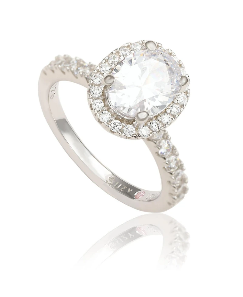 Suzy Levian Sterling Silver Oval Cubic Zirconia Halo Ring