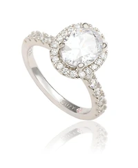 Suzy Levian Sterling Silver Oval Cubic Zirconia Halo Ring
