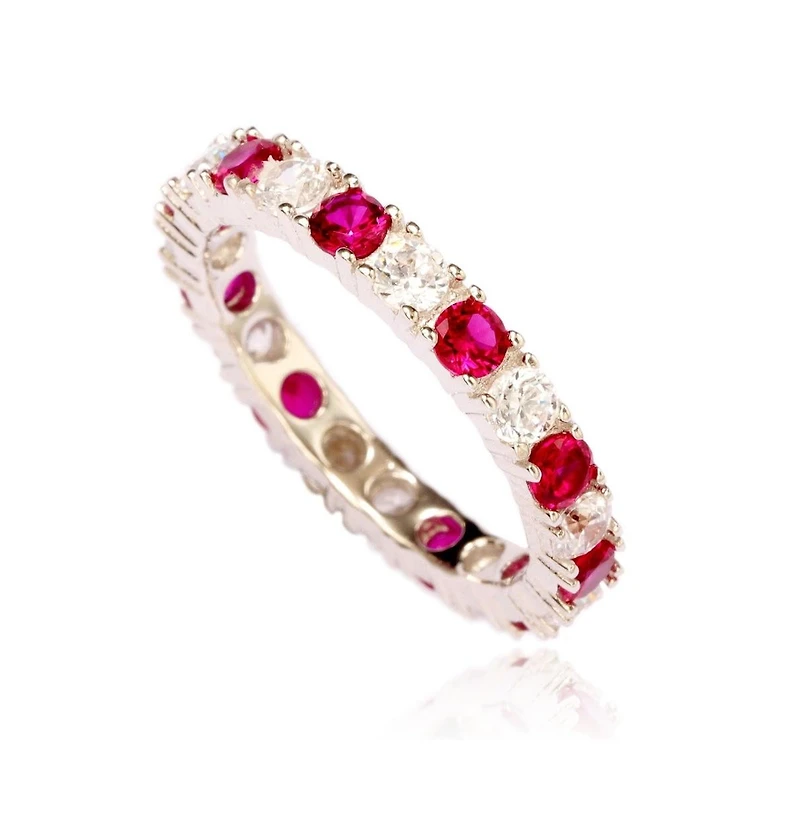 Suzy Levian Sterling Silver Cubic Zirconia Alternating Stone Eternity Band Ring