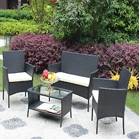 Streamdale 4-Piece Rattan Patio Set with Cushions