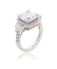 Suzy Levian Sterling Silver Cushion Cut White Cubic Zirconia Halo Bridal Ring
