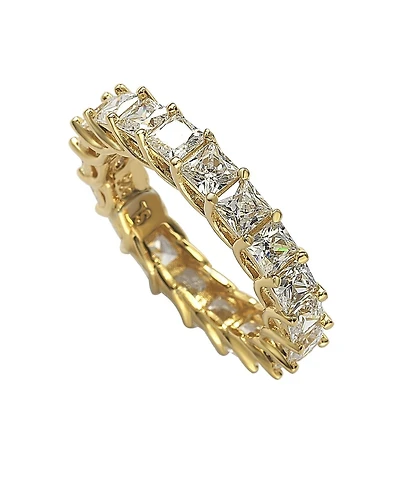 Suzy Levian Sterling Silver Princess Cut Cubic Zirconia Crossing Setting Eternity Band Ring