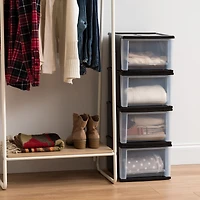 Iris 17 Qt. Plastic Stackable Storage Drawers, Medium, 4 Pack, Black