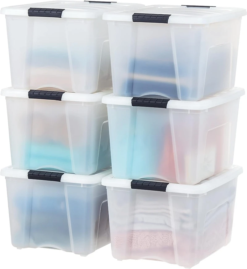 Iris 6 Pack 40qt Plastic Storage Bin with Lid and Secure Latching Buckles, Pearl