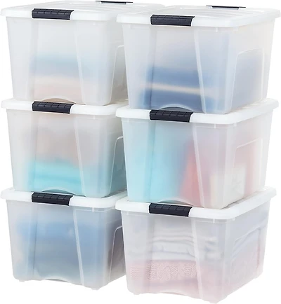 Iris 6 Pack 40qt Plastic Storage Bin with Lid and Secure Latching Buckles, Pearl