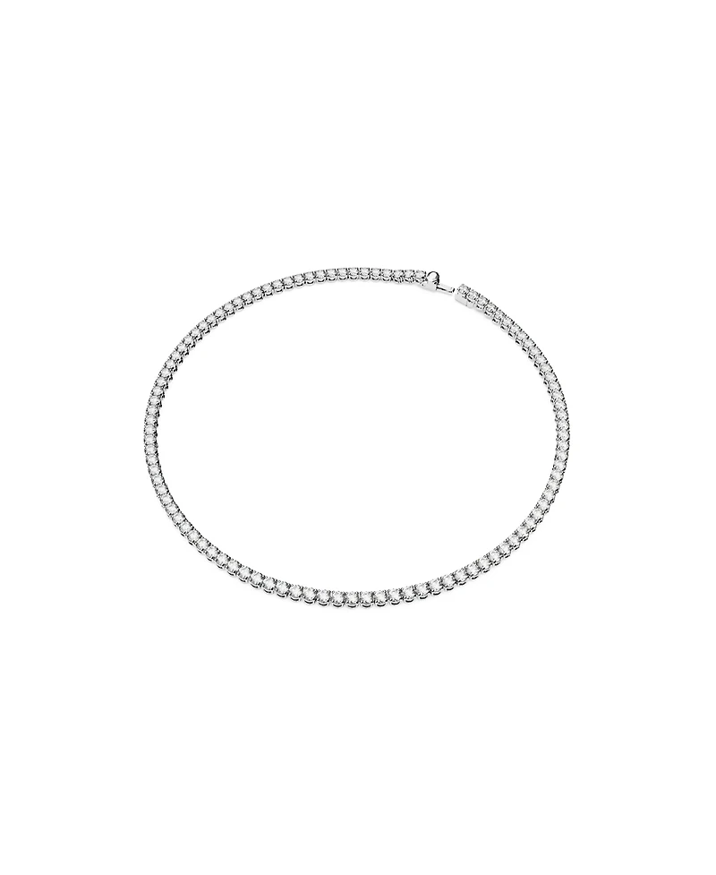 Swarovski Round Cut White Rhodium Plated Matrix Tennis Necklace