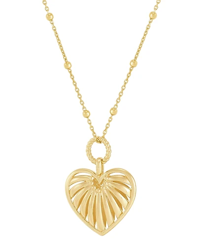 Puffed Ribbed Heart Pendant Necklace in 18k Gold-Plated Sterling Silver, 16" + 2" extender