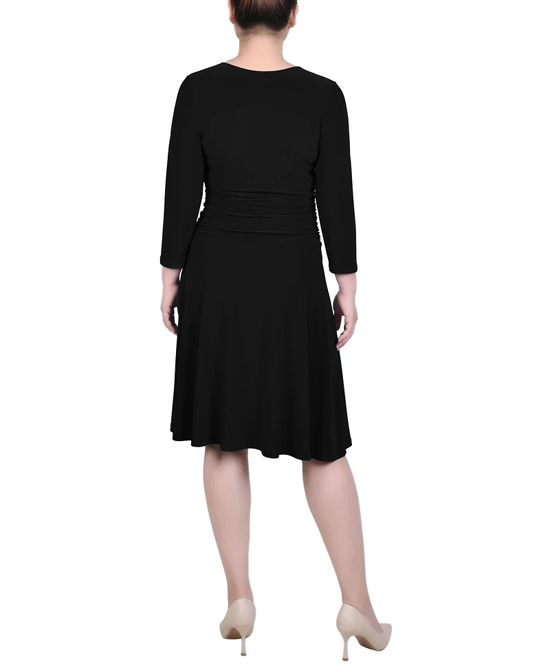 Ny Collection Petite 3/4 Sleeve Rouched-Waist Dress