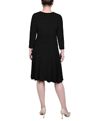 Ny Collection Petite 3/4 Sleeve Rouched-Waist Dress