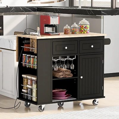 Streamdale Kitchen Storage Island with Power Outlet and Wine Rack