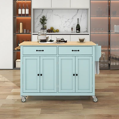 Streamdale Kitchen Island Cart with Cabinet and Drawers - Mint Green