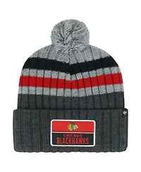 Men's '47 Brand Gray Chicago Blackhawks Stack Patch Cuffed Knit Hat with Pom