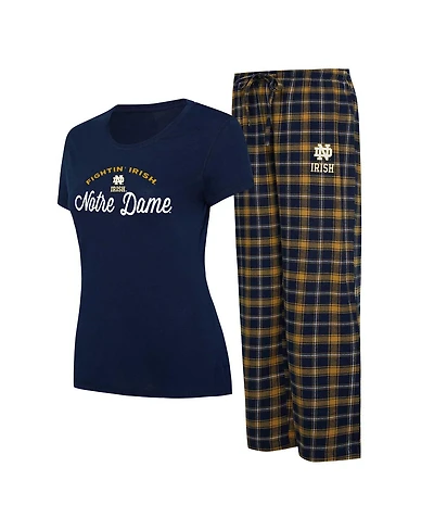 Women's Concepts Sport Navy, Gold Notre Dame Fighting Irish Arctic T-shirt and Flannel Pants Sleep Set