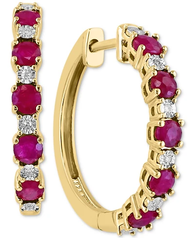 Effy Sapphire (3/4 ct. t.w.) & Diamond Accent Small Hoop Earrings 14k Gold-Plated Sterling Silver, 0.81" (Also available Ruby and Emerald)