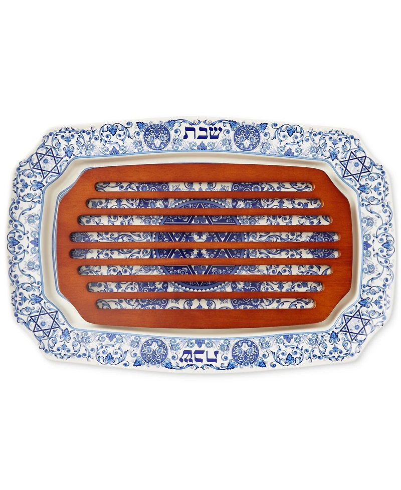 Spode Judaica Challah Tray with Wooden Insert