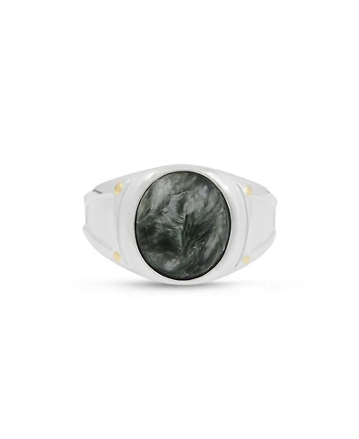 LuvMyJewelry Seraphinite Gemstone Iconic Sterling Silver Men Signet Ring