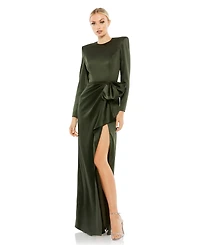 Mac Duggal Women's Long Sleeve Structured Bow Draped Gown