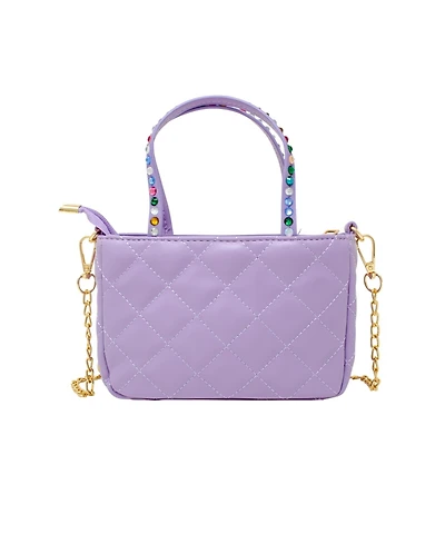 Girl's Purple Quilted Rhinestone Tote Bag