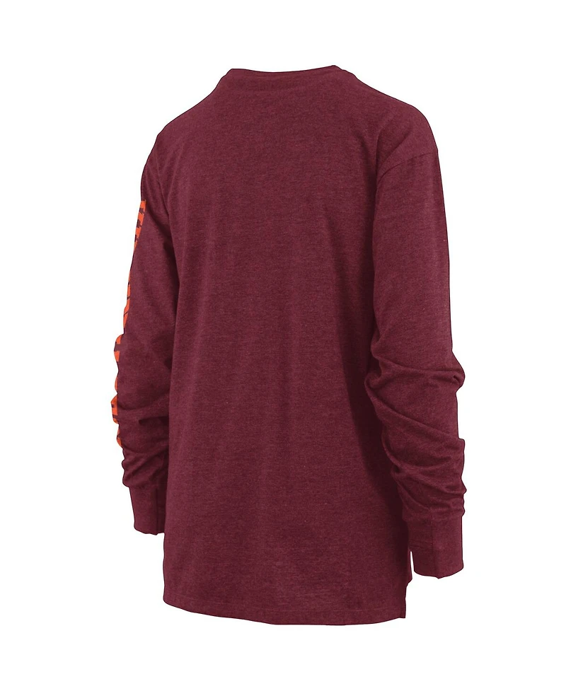 Women's Pressbox Heathered Maroon Virginia Tech Hokies Two-Hit Canyon Long Sleeve T-shirt
