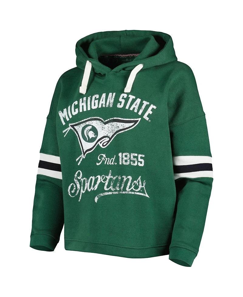 Women's Pressbox Green Distressed Michigan State Spartans Super Pennant Pullover Hoodie