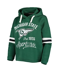 Women's Pressbox Green Distressed Michigan State Spartans Super Pennant Pullover Hoodie