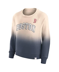 Women's Fanatics Tan, Navy Distressed Boston Red Sox Luxe Lounge Arch Raglan Pullover Sweatshirt