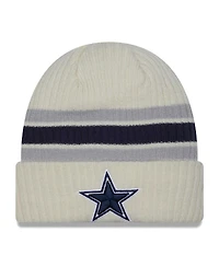 Men's New Era Cream Dallas Cowboys Team Stripe Cuffed Knit Hat