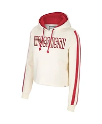 Women's Colosseum Cream Wisconsin Badgers Perfect Date Cropped Pullover Hoodie