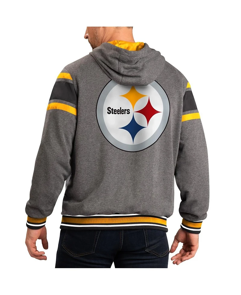 Men's G-iii Sports by Carl Banks Black, Gray Pittsburgh Steelers Extreme Full Back Reversible Hoodie Full-Zip Jacket