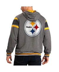 Men's G-iii Sports by Carl Banks Black, Gray Pittsburgh Steelers Extreme Full Back Reversible Hoodie Full-Zip Jacket
