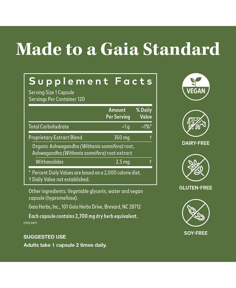 Gaia Herbs Ashwagandha Root - Made with Organic Ashwagandha Root to Help Support a Healthy Response to Stress, the Immune System, and Restful Sleep
