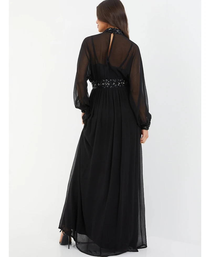 Quiz Women's Chiffon Sequin Trim Evening Dress