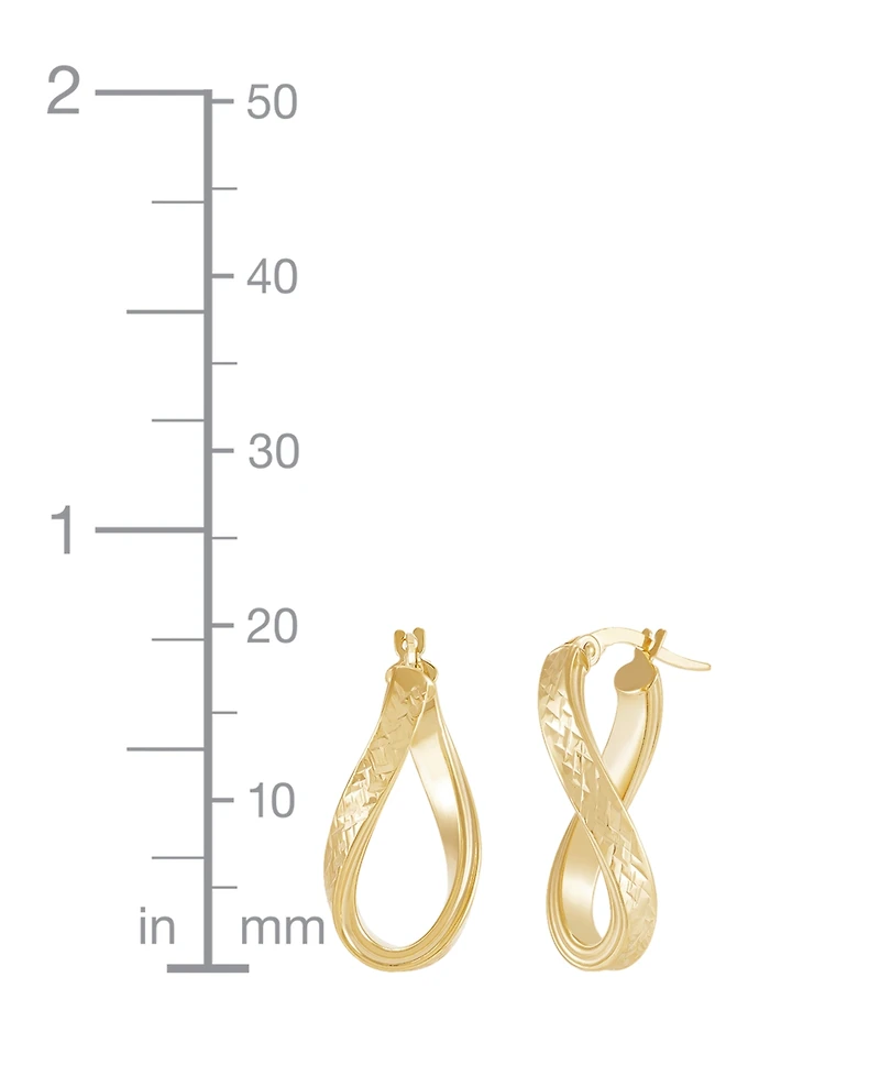 Italian Gold Textured Curved Oval Hoop Earrings in 10k Gold