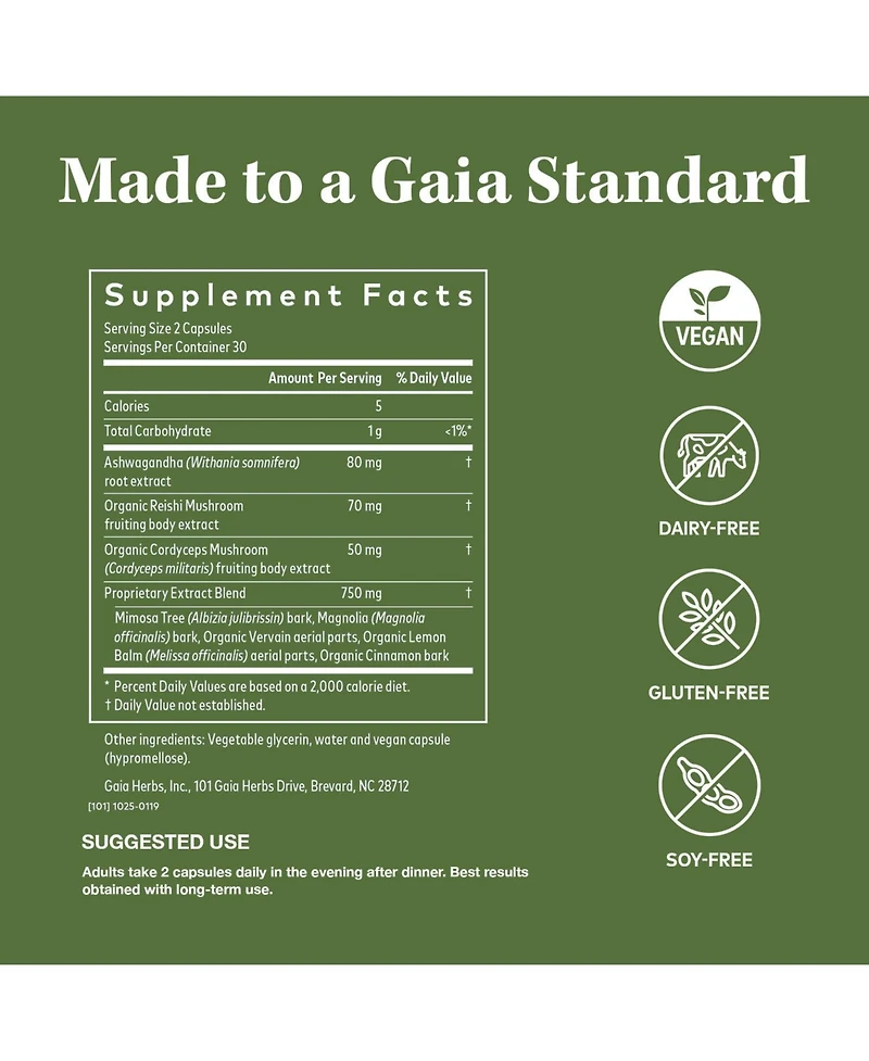 Gaia Herbs Adrenal Health Nightly Restore - Adrenal Support Herbal Supplement with Ashwagandha, Magnolia Bark, Cordyceps, Lemon Balm